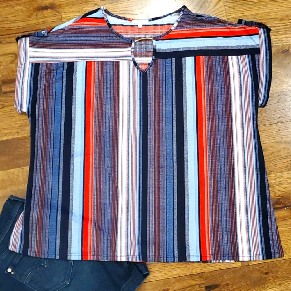 Ava James womens striped keyhole neck top size 2X
